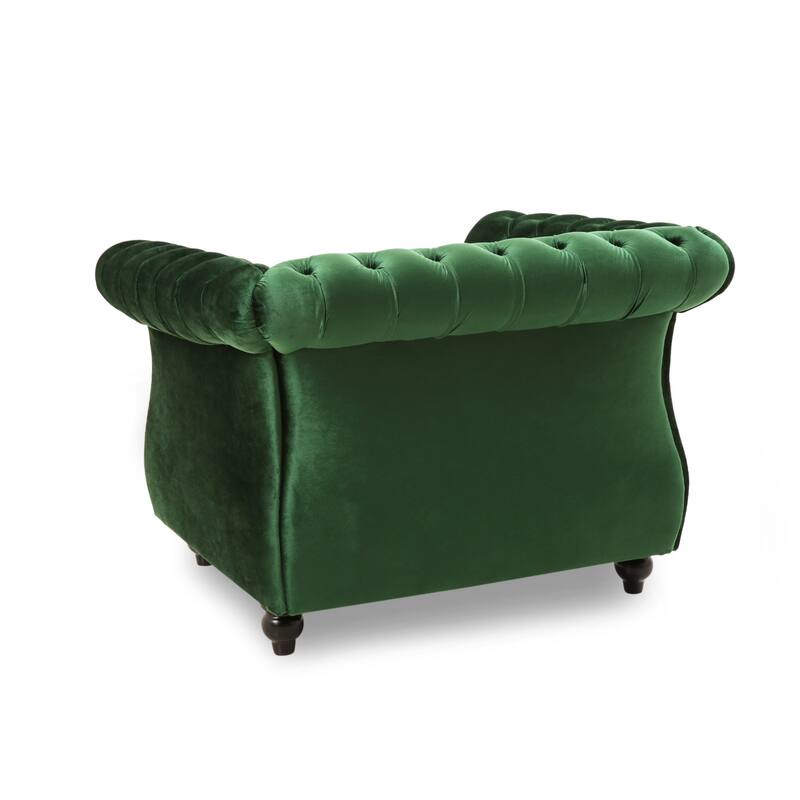 Roomfitters Chesterfield Club Chair with Deep Tufting, Rolled Arms and Nailhead Trim, Velvet Accent Armchair