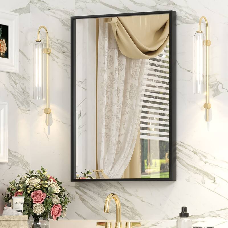 Aluminum Alloy Framed French Cleat Mounted Tempered Glass Wall Vanity Mirror - 24" x 16"
