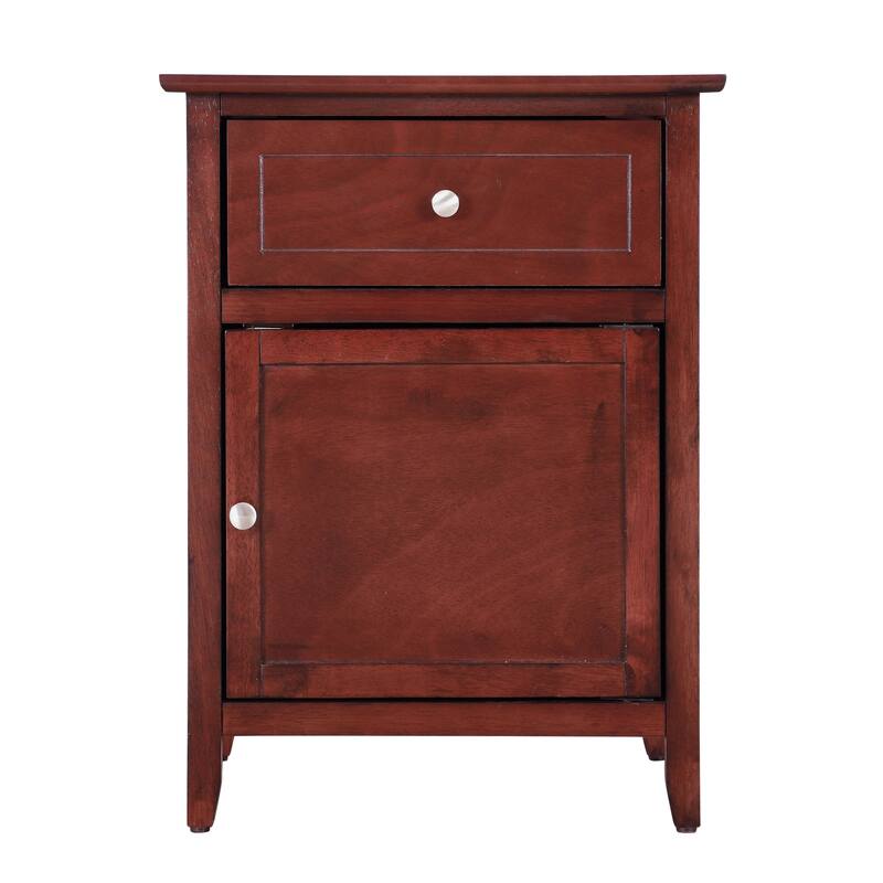 Modern 19-in Metal Hand Holder Single-Drawer Wood Nightstand with Cabinet - Cherry