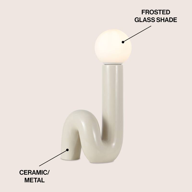 Katya 18" Scandinavian Minimalist Ceramic Spiral Tube LED Table Lamp, by JONATHAN Y