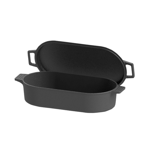 Bayou Classic® 6-qt Cast Iron Oval Fryer with Griddle Lid. Opens flyout.