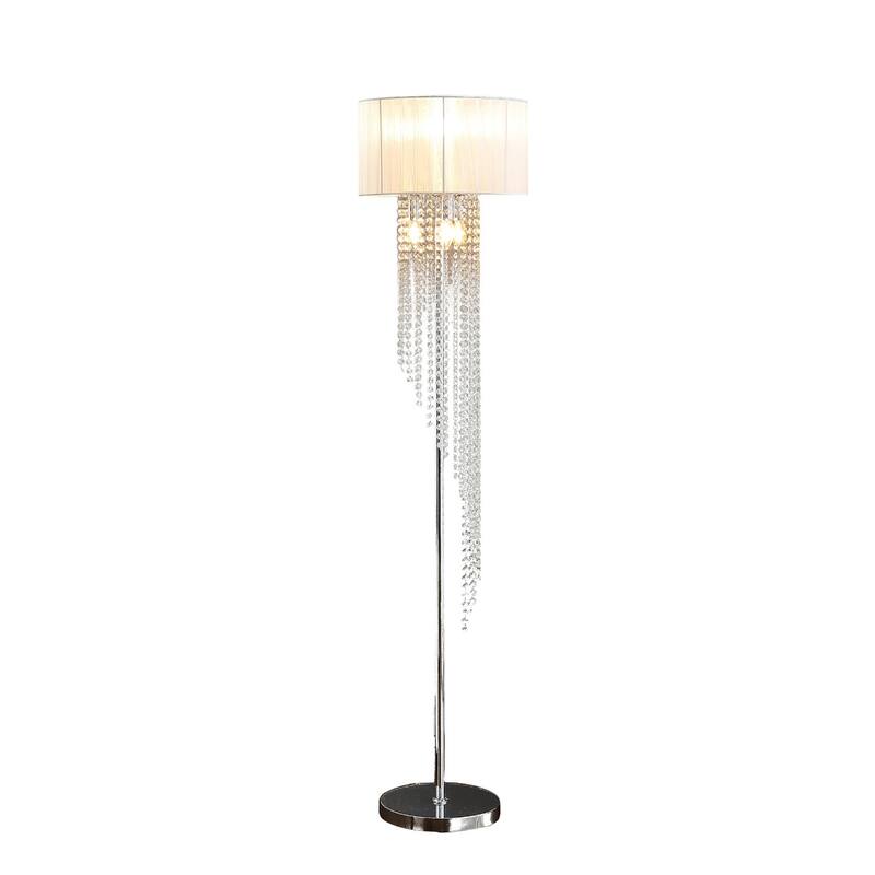 66" Clear And Silver Crystal And Metal Floor Lamp With White Linen Drum Shade - 15.75" x 15.75" x 65.75"