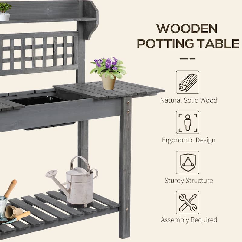 Wooden Plant Shelving, Potting Bench, Sliding Tabletop and Dry Sink