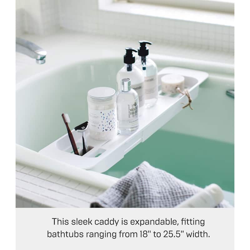 Yamazaki Home Expandable Bathtub Caddy, ABS Plastic, Holds 6.6 lbs, Expandable - L 6.1 x W 22.64 x H 1.77 inches