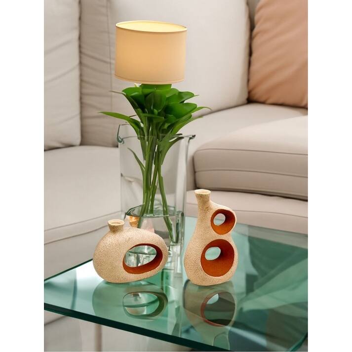 Set of Two Ancient Elegance Ceramic Vases in Brown
