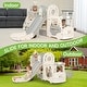 preview thumbnail 15 of 28, 10 in 1 Toddler Slide, Baby Climber Slide Indoor Playground with Bus Theme Playhouse, Basketball Hoop, Telescope, Soccer