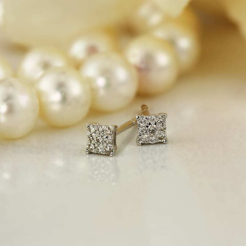 Auriya 14k Gold 1/8ctw Square Pave Diamond Stud Earrings (H-I, I1-I2)