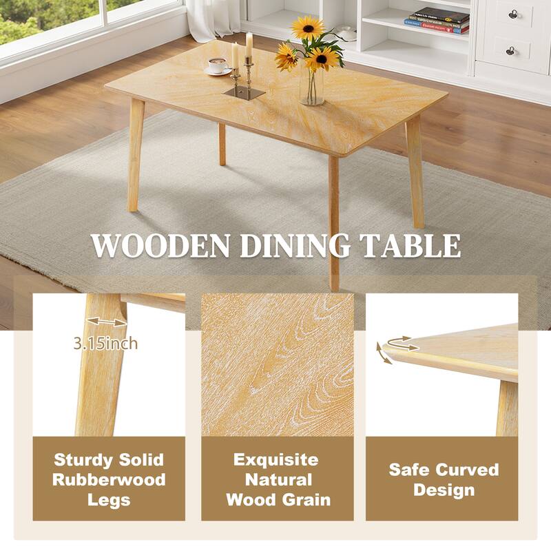 5 Piece Solid Wood Dining Table Set, Rectangular Table with 4 Chairs, Kitchen Dining Table & Chair Set for 4 Persons