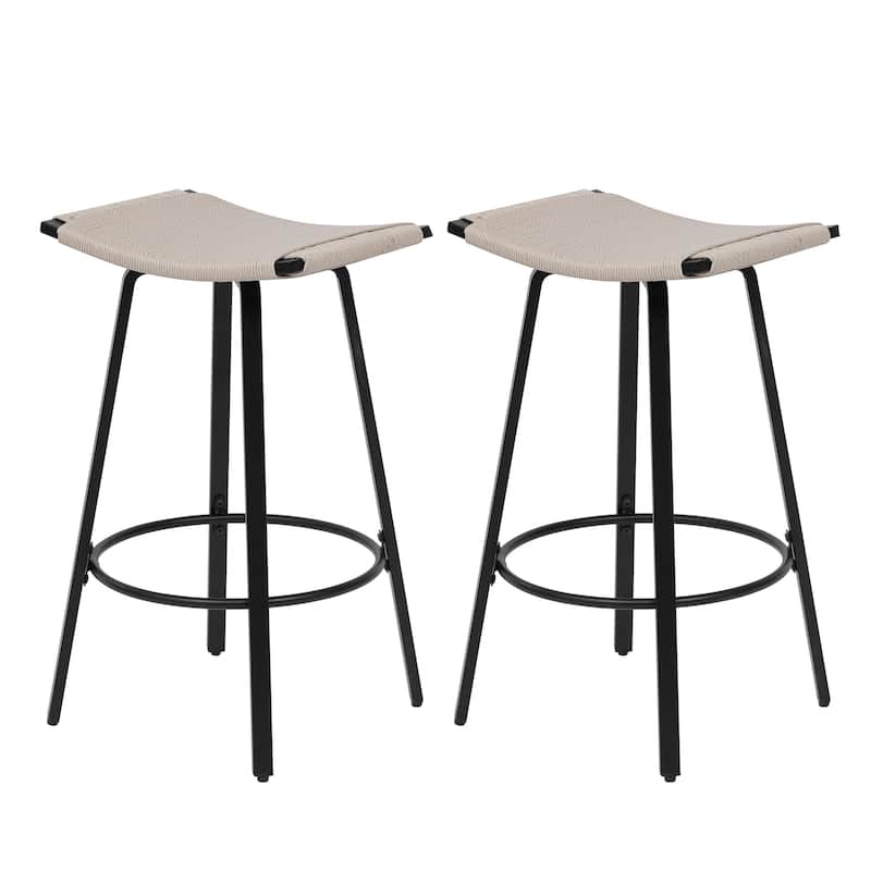 Counter Height Bar Stools Backless Handwoven Round Footrest Set of 2