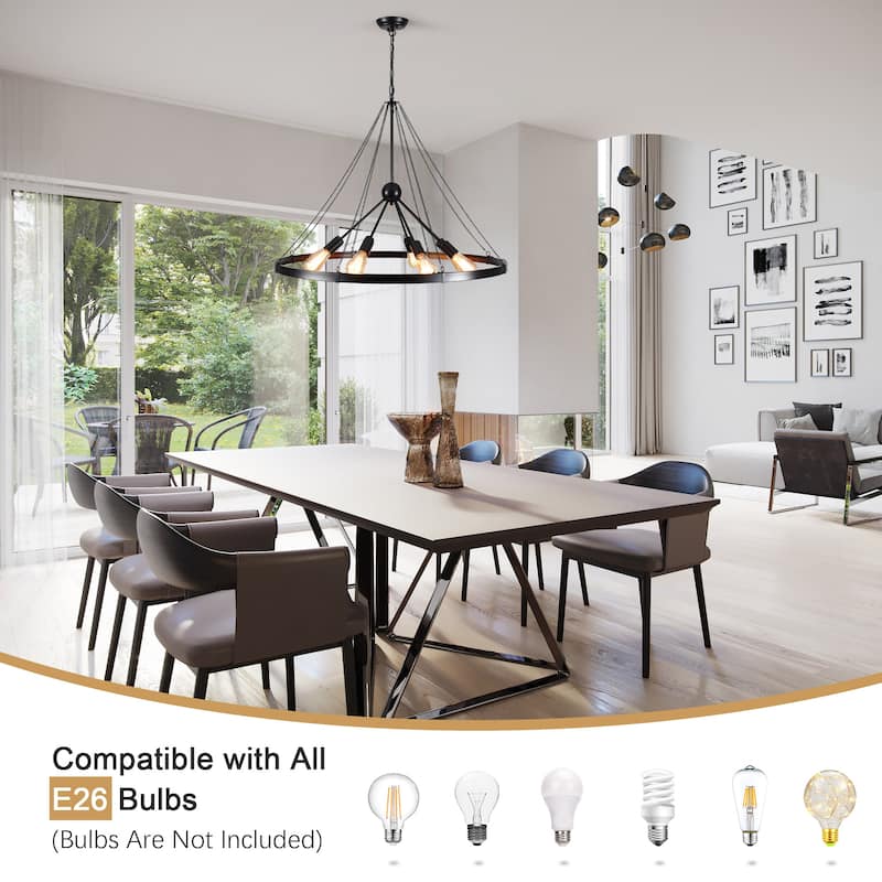 8-Light Circle Wagon Wheel Chandelier Linear Sputnik Chandelier Lighting for Kitchen Island