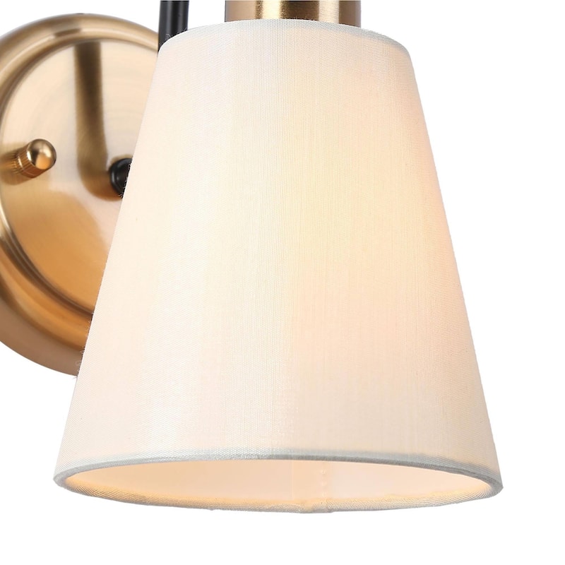 Mid-Century Modern 1-Light Black Gold Wall Sconce Fabric Bathroom Vanity Lights - L 4.9" x W 7.1" x H 8.3"