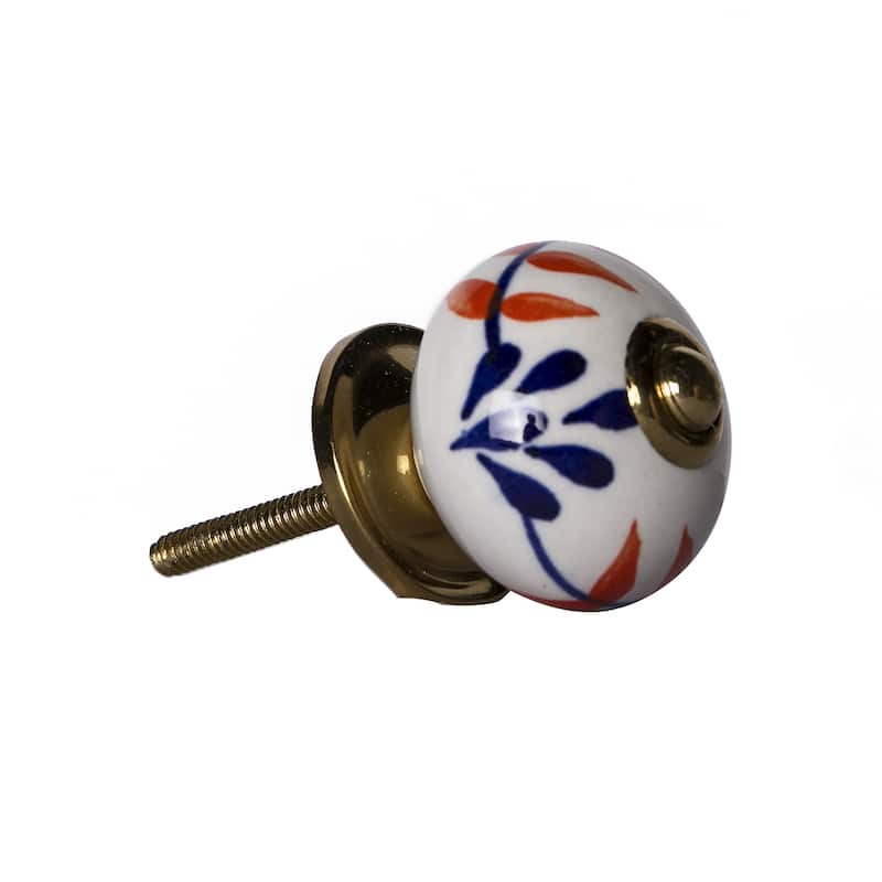 HomeRoots Set of Eight Blue And White Ceramic And Metal Drawer Pull Knobs - 1.5' X '1.5' X '1.5