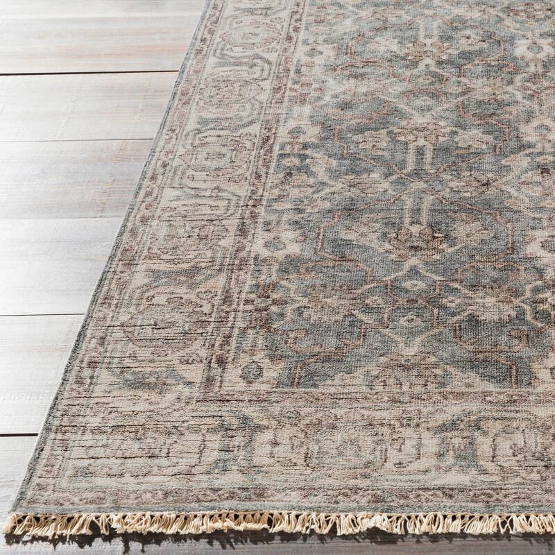 Hand-Knotted Bingham Border Viscose Area Rug - 8' Round