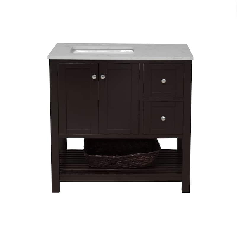 KitchenBathCollection Lakeshore 36" Bathroom Vanity with Engineered Carrara Top