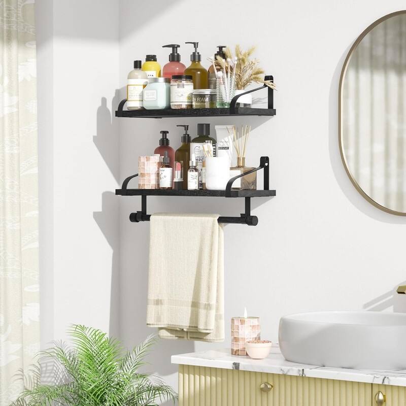 Floating Shelves for Coffee Bar,Bathroom Shelves with 8 Hooks - 7.3"D x 17.3"W x 8.27"H