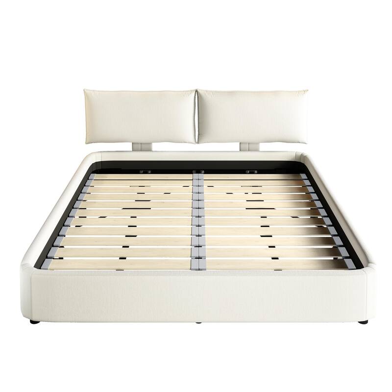King Size Chenille Cloud Bed Frame, Upholstered Grounding Platform Bed with Oversized Padded Movable Headboard and Round Corner