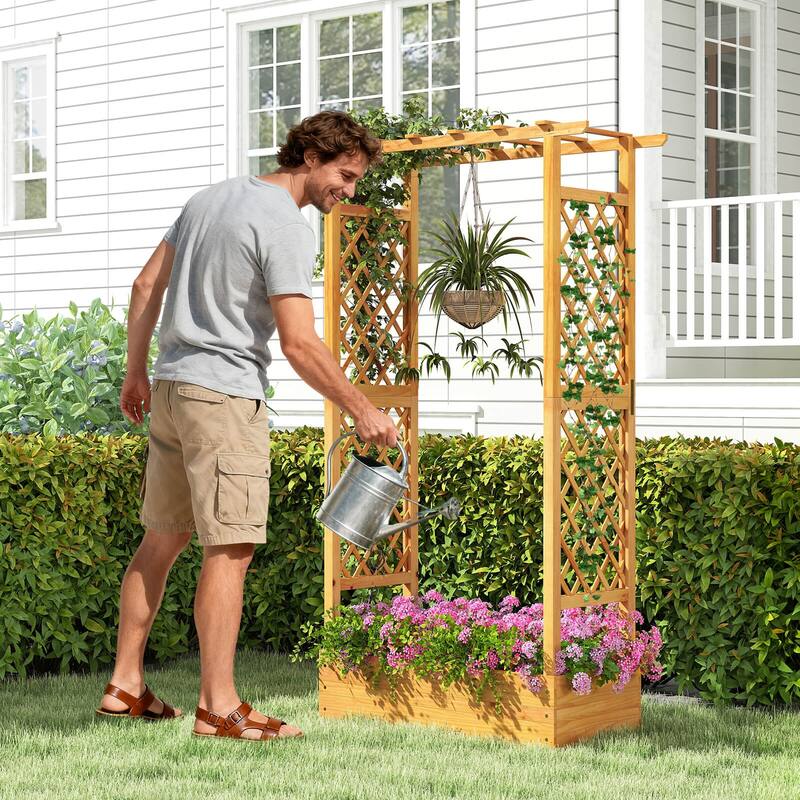 Costway 1/2 PCS 70” Wooden Raised Garden Bed with Lattice Trellis,