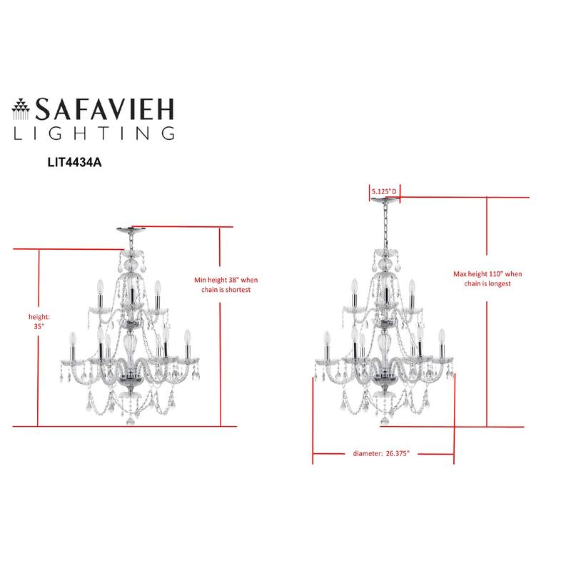 SAFAVIEH Lighting Wadad Adjustable 9-Light Beaded Chandelier - 26.375"x26.375"x38 - 110" - Chrome/Clear