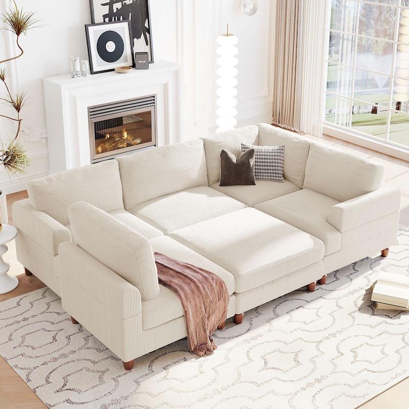 97.2" L-Shaped Modular Sectional Sofa with Ottoman (6-Seater) - Beige