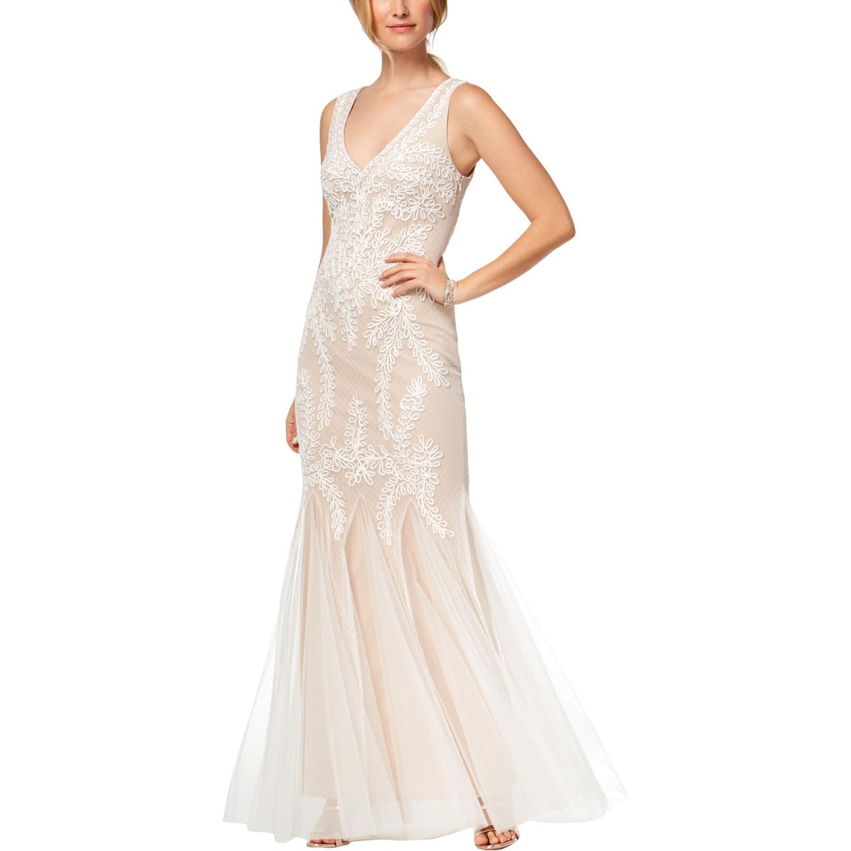 betsy and adam lace inset soutache gown