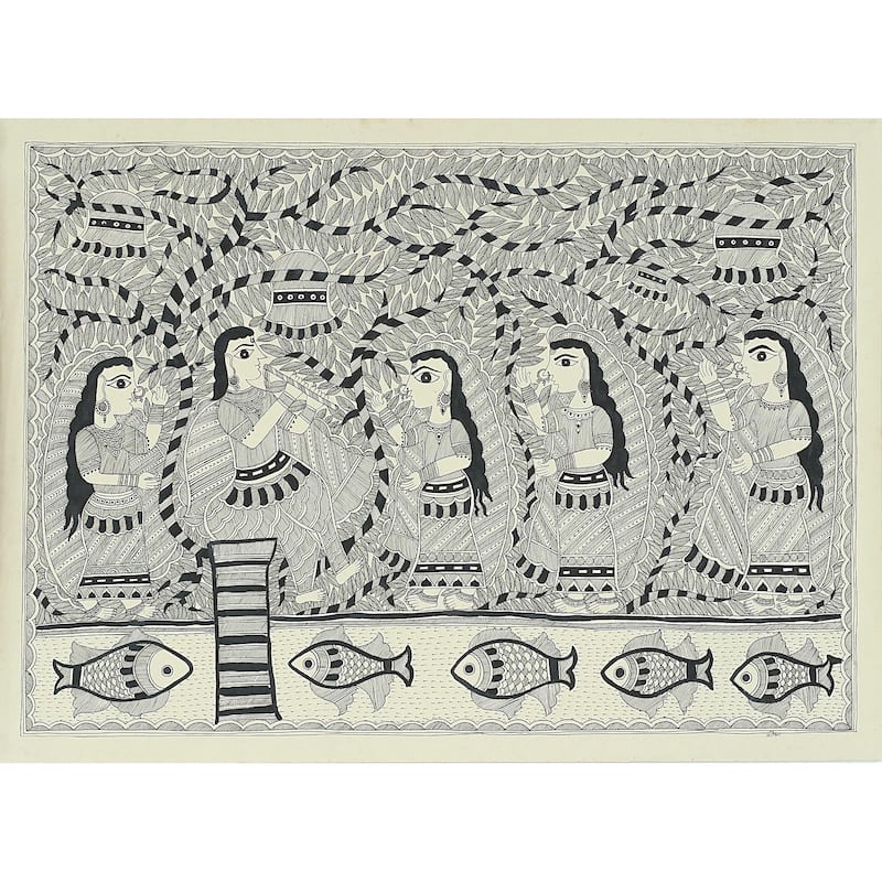 Novica Handmade Krishnas Song Ii Madhubani Painting