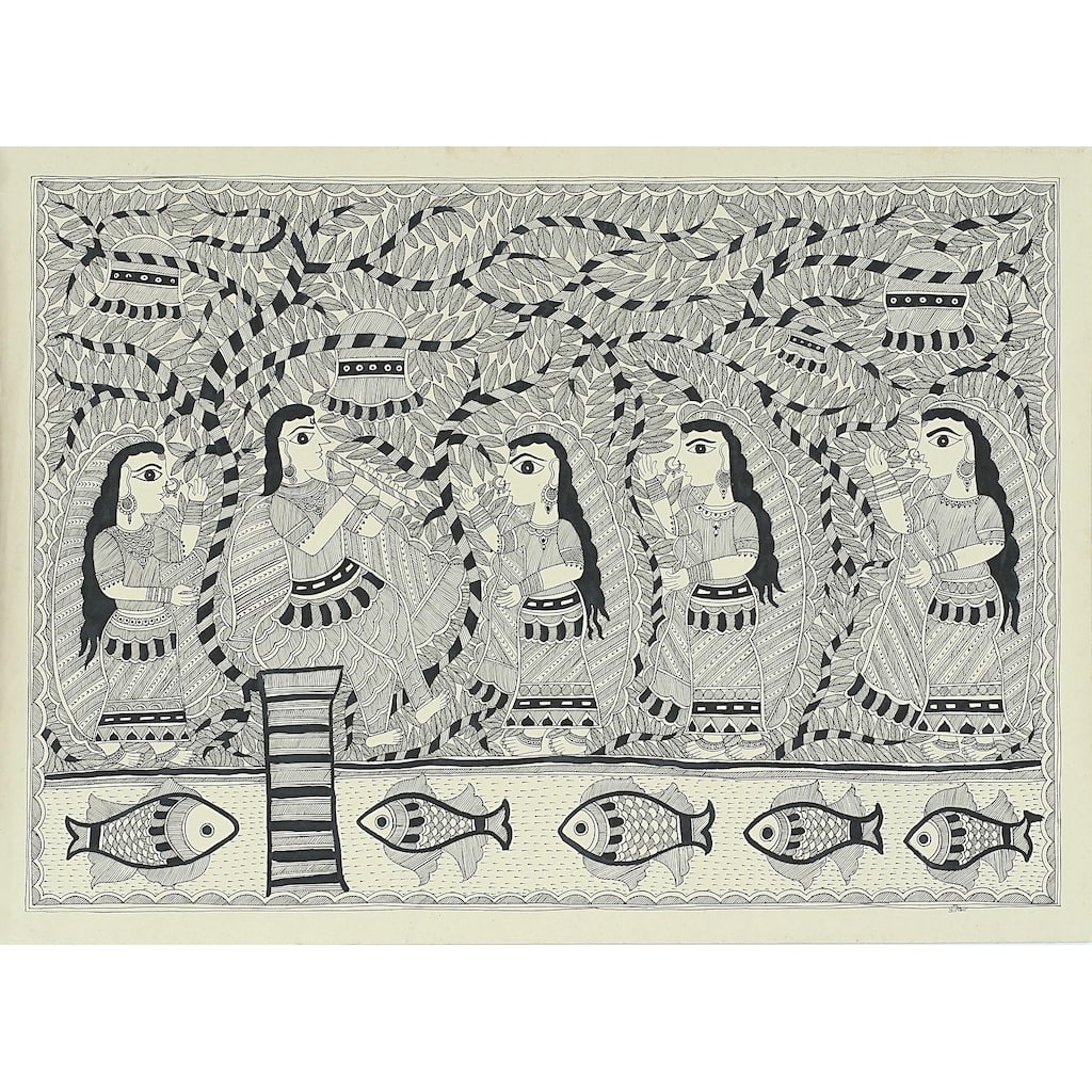 Novica Handmade Krishnas Song Ii Madhubani Painting