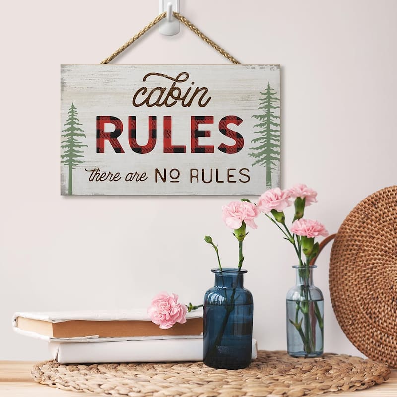 Cabin Rules Decorative Hanging Wood Sign 9.5” by 5.75”