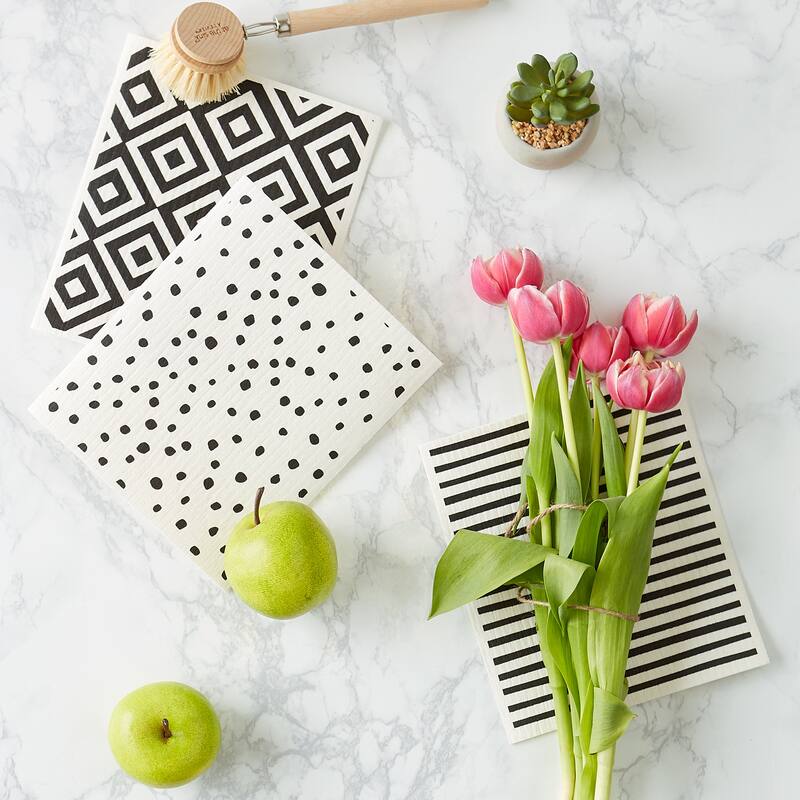 DII Black & White Swedish Dishcloth, 3 Piece