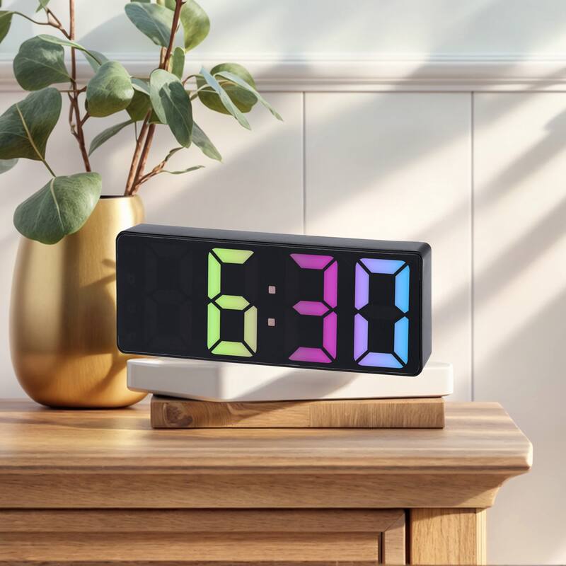 Small Digital Alarm Clock Bedroom Big Numbers Display, Temperature, Adjustable Dimmable 12/24 H Deep Sleepers 6.3x2.4x1 Inch - Black