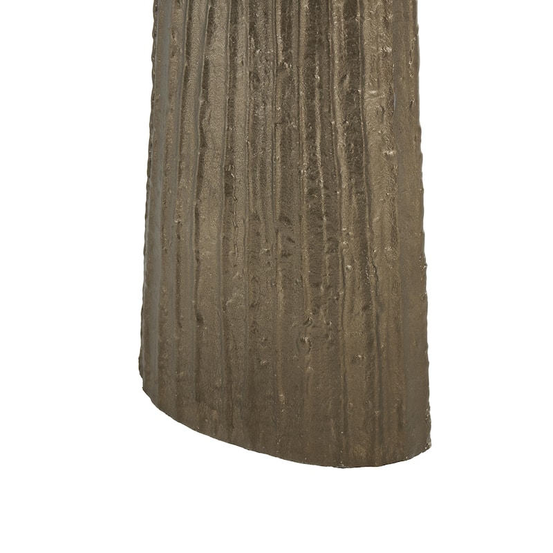 Aluminum Metal Slim Flat Tall Floor Cone Vase with Textured Ridges - Brass - Roche River Decor