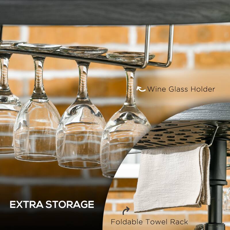 Outsunny 23.5" Beach Umbrella Table Tray with Wine Glass Holder, Foldable Towel Rack, Instant Portable Beach Tables
