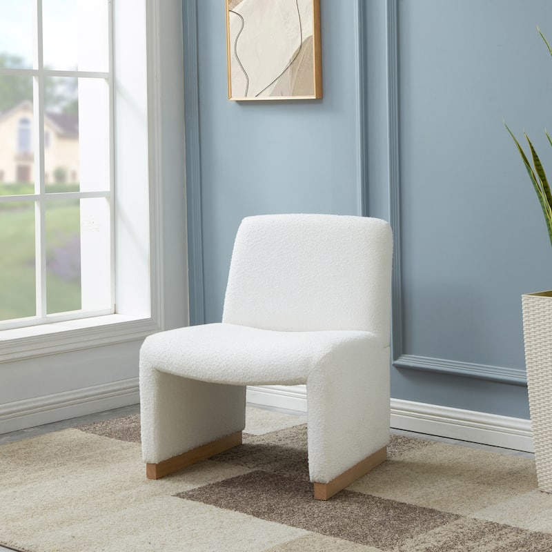 24.8'' Seat Wide Modern Comfy Accent Chair with Wood Legs and Soft Fabric - White