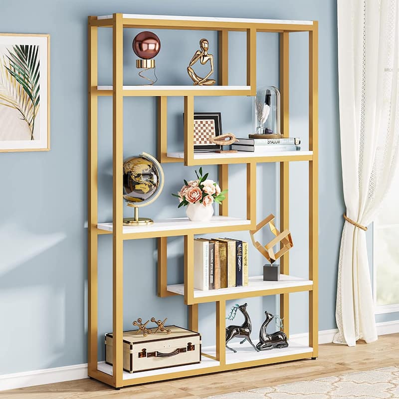 6-tier Etagere Bookshelf Bookcase with Storage and Display Shelves