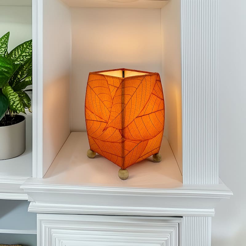 Handmade Mini Square Cocoa Leaf Table Lamp, Cocoa Leaves Shade, 6 x 6 x 9 in.