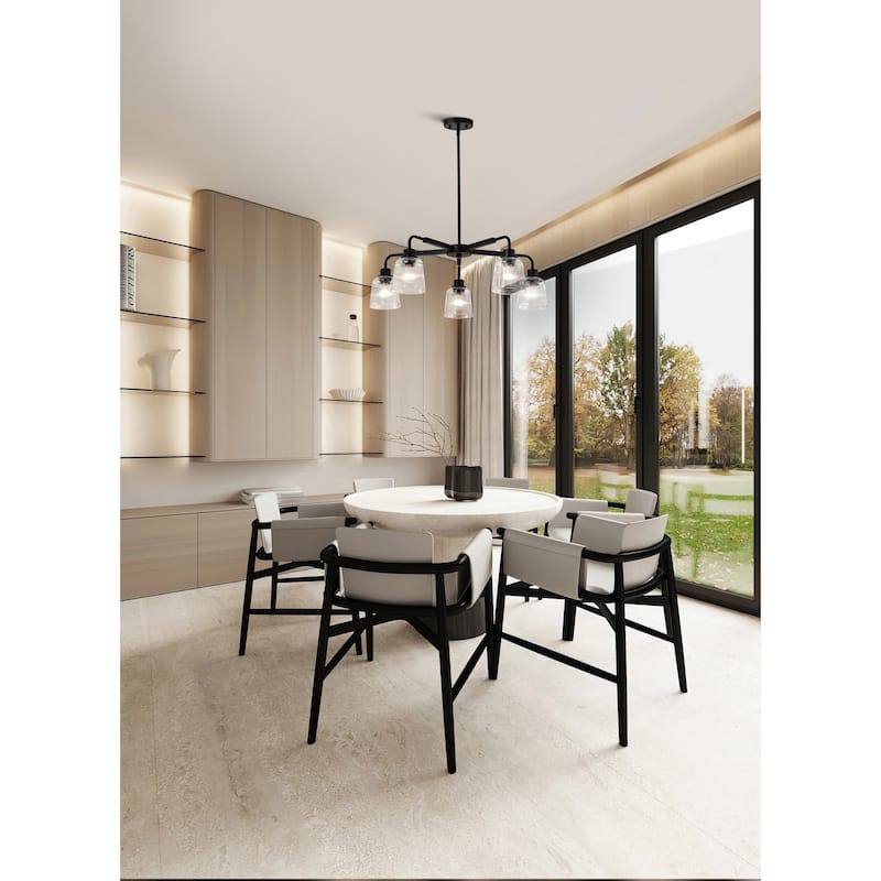 Grayson 5 Light Chandelier Matte Black Finish Clear Ribbed Glass - Matte Black