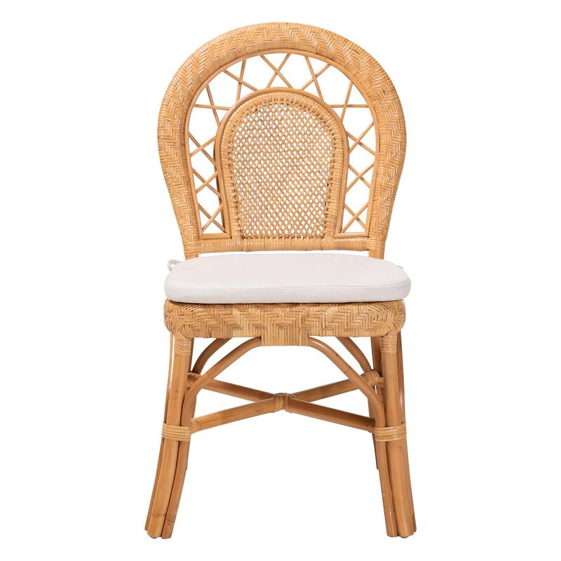 Adam Natural Rattan Dining Chair with Curved Backrest and Removable Cushion - Handwoven Wicker Accent Chair for Dining Room