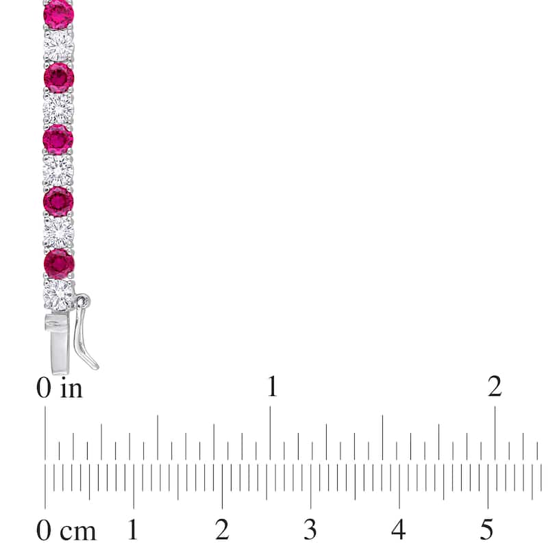 Miadora 47 1/2ct TGW Created Ruby and White Sapphire Tennis Necklace and Bracelet Set Sterling Silver