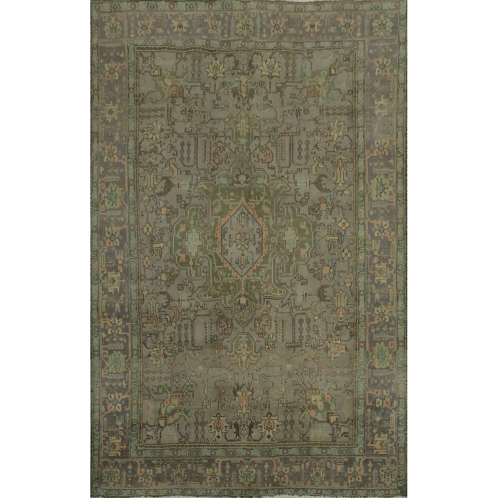 Hand Knotted Oriental 100% Wool Carpet Traditional Medallion Greys & Charcoal Tabriz Area Rug - 11' 2'' X 7' 7''