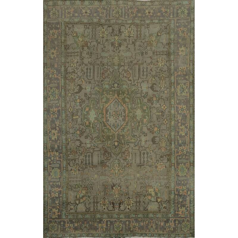 Hand Knotted Oriental 100% Wool Carpet Traditional Medallion Greys & Charcoal Tabriz Area Rug - 11' 2'' X 7' 7''