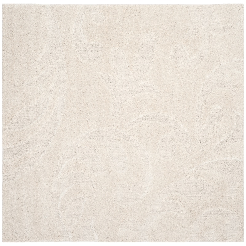 SAFAVIEH, Florida Shag Eilis Scroll Pattern 1.2-inch Thick Shag - 5' Square - Creme/Creme