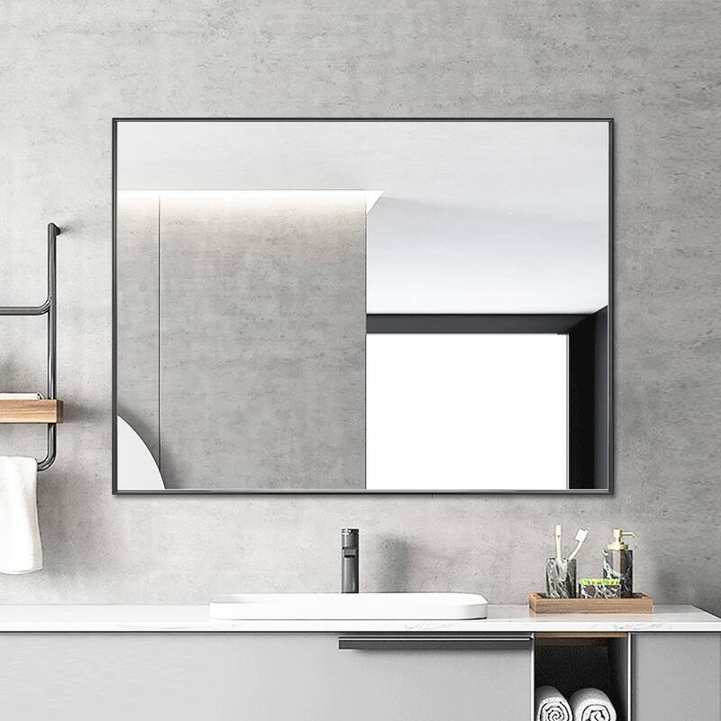 Metal Framed Rectangle Bathroom Vanity Mirror Wall Mirror - 48"Wx36"H - Black