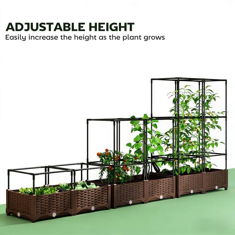Self-Watering Adjustable Raised Garden Bed with Trellis and Crop Cage