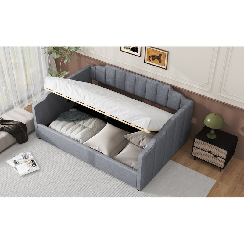 Full Size Gray Upholstered Daybed with Underneath Storage