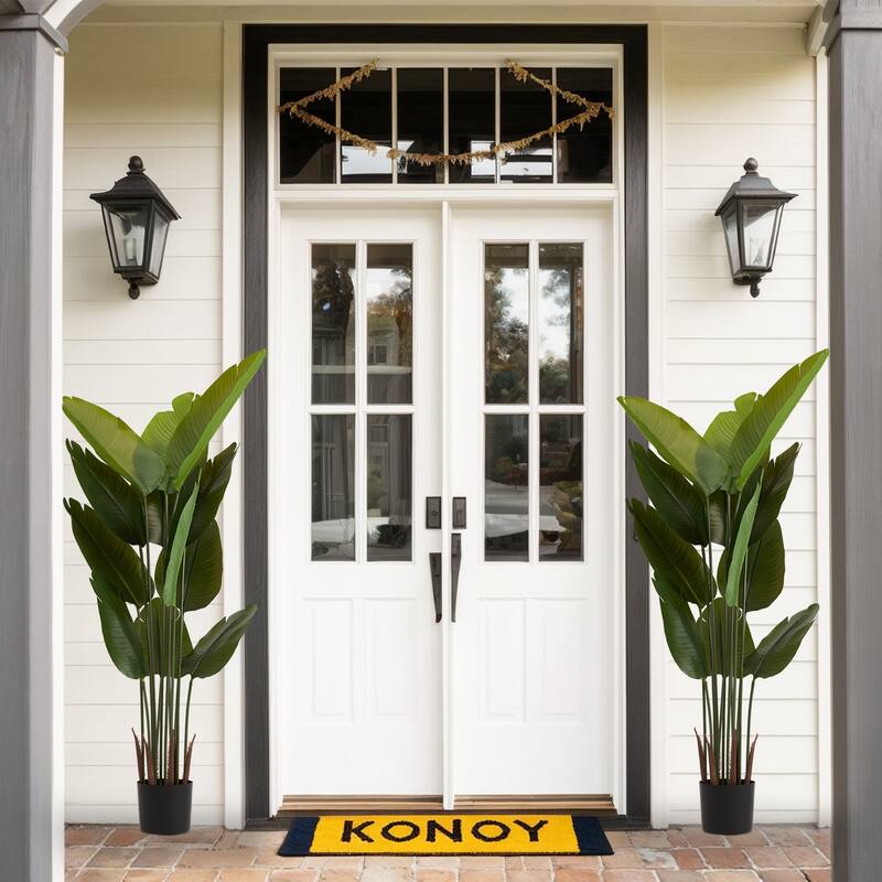 Artificial Bird of Paradise Plant, 5.2ft Tall Faux Tropical Palm Tree in Pot for Indoor or Outdoor 2pcs/set