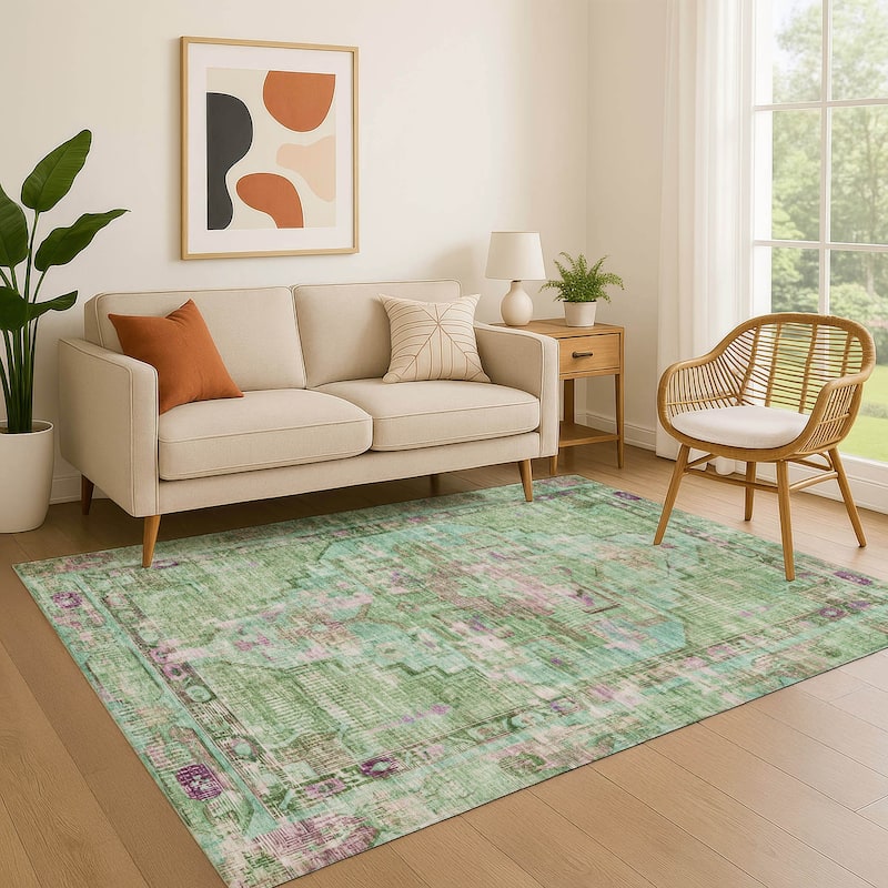 Premium Washable Super Soft Vintage Traditional Mayfield Rug - Aloe - 10' x 14'