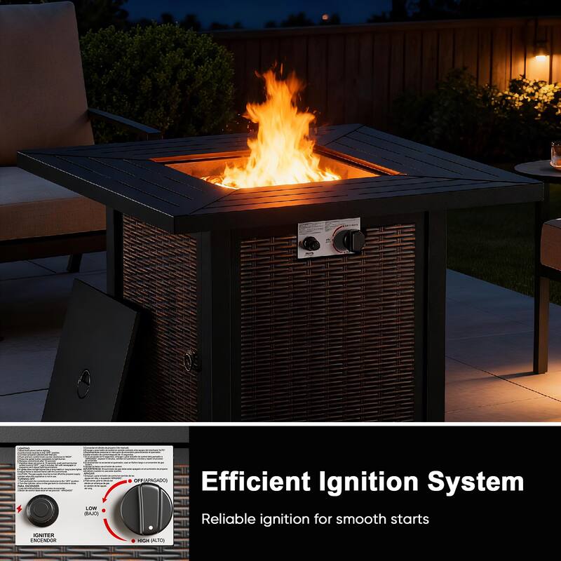 Meyreso 3-Piece Wicker Patio Conversation Set with Metal Fire Pit & Plush 4.5" Olefin Cushions