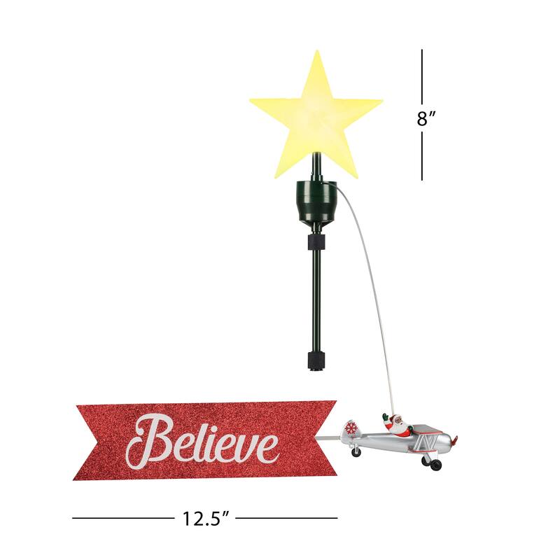 Animated Biplane Tree Topper with Banner - BlackSanta