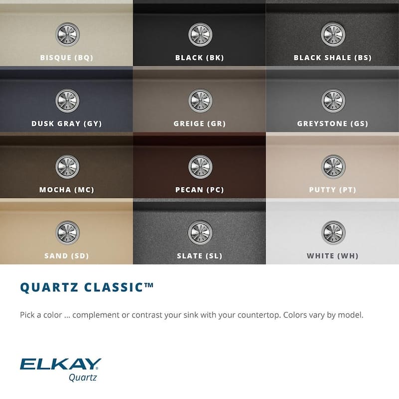 Elkay Quartz Classic 33" x 20-1/2" x 9-1/2", Offset Double Bowl Undermount Sink