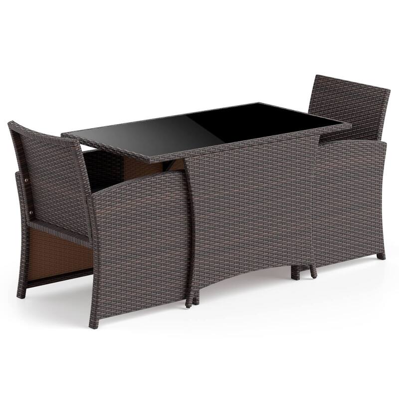 3 PCS Patio Wicker Dining Set Balcony Furniture Set w/ Dining Table - Mix Brown+Black
