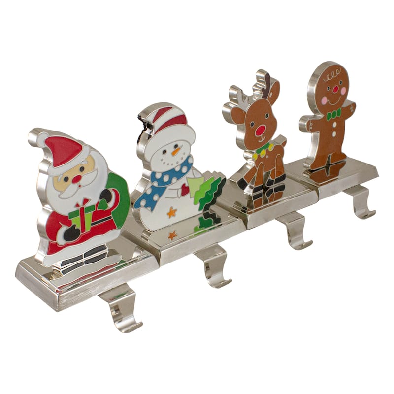 Set of 4 Christmas Figures Stocking Holders with Silver Base - 5"